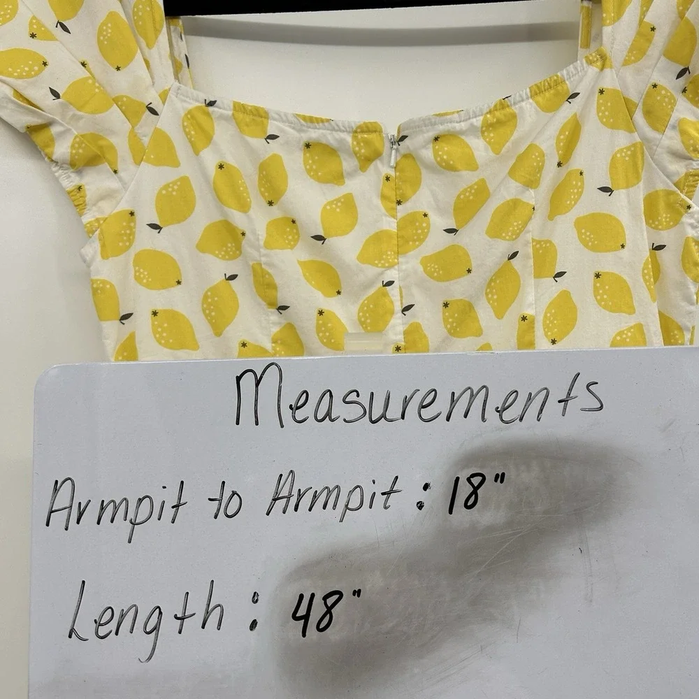 Eshakti Womens Sweetheart Lemon Print Cotton Dress Sz L Yellow Amalfi‎ Summer